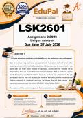LSK2601 Assignment 2 &lpar;COMPLETE ANSWERS&rpar; 2026 - DUE 27 July 2026