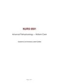 NURS 6501 Advanced Pathophysiology &mdash; Midterm Exam Questions and Answers&vert; Latest Update