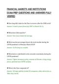FINANCIAL MARKETS AND INSTITUTIONS&NewLine;EXAM PREP QUESTIONS AND ANSWERS FULLY&NewLine;VERIFIED