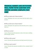 FINANCIAL MARKETS AND INSTITUTIONS&NewLine;FINAL PAPER TESTED QUESTIONS WITH&NewLine;VERIFIED ANSWERS COMPLETE STUDY&NewLine;SHEET