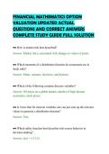 FINANCIAL MATHEMATICS OPTION&NewLine;VALUATION UPDATED ACTUAL&NewLine;QUESTIONS AND CORRECT ANSWERS&NewLine;COMPLETE STUDY GUIDE FULL SOLUTION