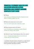 FINANCIAL STATEMENT ANALYSIS AND&NewLine;VALUATION UPDATED ACTUAL&NewLine;QUESTIONS AND CORRECT ANSWERS&NewLine;COMPLETE STUDY GUIDE