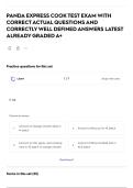 PANDA EXPRESS COOK TEST EXAM WITH CORRECT ACTUAL QUESTIONS AND CORRECTLY WELL DEFINED ANSWERS LATEST ALREADY GRADED A&plus;