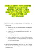 DOT Medical EXAM WITH ACCURATE QUESTIONS AND ANSWERS &lpar;VERIFIED ANSWERS&rpar; &vert; LATEST &lpar;2026&sol;2027&rpar; UPDATED VERSION &vert; 100&percnt; GUARANTEED PASS &lbrace;JUST RELEASED&rcub;