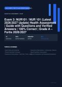 NUR 101 Health Assessment Exam 3 Actual 2026&sol;2027 &ndash; 100&percnt; Verified &vert; Detailed Rationales &ndash; Pass Guaranteed &ndash; A&plus; Graded 