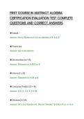 FIRST COURSE IN ABSTRACT ALGEBRA&NewLine;CERTIFICATION EVALUATION TEST COMPLETE&NewLine;QUESTIONS AND CORRECT ANSWERS