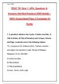 EDUC 701 Quiz 1&colon; APA&comma; Questions &&NewLine;Answers &lpar;Verified Answers&rpar; 2026 Update &ndash; 100&percnt; Guaranteed Pass &vert;&vert; Complete A&plus;&NewLine;Guide&NewLine;