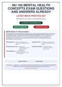 NU 160 Mental Health Concepts Exam Questions and Answers - 200 Verified Solutions with Rationales &vert; Updated Per Latest Guidelines &vert; Already Graded A&plus;