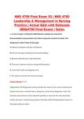 NSG 4700 Final Exam V2 &vert; NSG 4700 &NewLine;Leadership & Management in Nursing &NewLine;Practice &vert; Actual Q&A with Rationale &NewLine;&lpar;NSG4700 Final Exam&rpar; &vert; Galen 