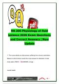 RN 200 Physiology of Fluid Balance Exam Questions and Answers &lpar;50&plus; Questions&rpar; &vert; Fluid Balance&comma; Electrolytes&comma; Osmosis&comma; Filtration&comma; ADH&comma; Renin-Angiotensin System & Blood Components