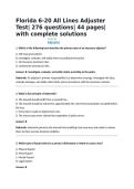 Florida 6-20 All Lines Adjuster Test&vert; 276 questions&vert; 44 pages&vert; with complete solutions