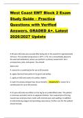 West Coast EMT Block 2 Exam &NewLine;Study Guide &ndash; Practice &NewLine;Questions with Verified &NewLine;Answers&period; GRADED A&plus;&period; Latest &NewLine;2026&sol;2027 Update