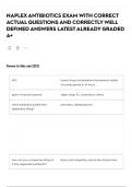 NAPLEX ANTIBIOTICS EXAM WITH CORRECT ACTUAL QUESTIONS AND CORRECTLY WELL DEFINED ANSWERS LATEST ALREADY GRADED A&plus;