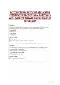 BC STRUCTURAL PESTICIDE APPLICATOR&NewLine;CERTIFICATE PRACTICE EXAM QUESTIONS&NewLine;WITH CORRECT ANSWERS &lpar;VERIFIED&rpar; PLUS&NewLine;RATIONALES