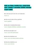 NUR 210 FINAL PAPER FULL QUESTIONS&NewLine;AND CORRECT ANSWERS EXPERT REVIEW&NewLine;STUDY SHEET