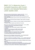 Testbank RNSG 1517 A Maternity Exam &vert; Latest 2026&sol;2027 Q&A with Verified Answers & Detailed Rationales &vert; Antepartum&comma; Intrapartum&comma; Postpartum & Newborn Care &vert; Naegele's Rule&comma; Preeclampsia&comma; Fetal Monitoring &vert; A&plus; Graded &vert; Nursing OB Final Prep&NewLine;&NewLine;