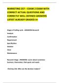 MARKETING 357 &ndash; EXAM 2 EXAM WITH &NewLine;CORRECT ACTUAL QUESTIONS AND &NewLine;CORRECTLY WELL DEFINED ANSWERS &NewLine;LATEST ALREADY GRADED A&plus; 
