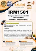 IRM1501 Assignment 2 &lpar;COMPLETE ANSWERS&rpar; Semester 2 2026 - DUE September 2026