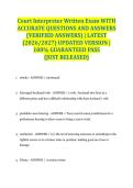 Court Interpreter Written Exam WITH ACCURATE QUESTIONS AND ANSWERS &lpar;VERIFIED ANSWERS&rpar; &vert; LATEST &lpar;2026&sol;2027&rpar; UPDATED VERSION &vert; 100&percnt; GUARANTEED PASS &lbrace;JUST RELEASED&rcub;