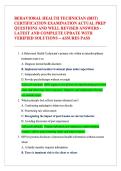 BEHAVIORAL HEALTH TECHNICIAN &lpar;BHT&rpar; CERTIFICATION EXAMINATION ACTUAL PREP QUESTIONS AND WELL REVISED ANSWERS - LATEST AND COMPLETE UPDATE WITH VERIFIED SOLUTIONS &ndash; ASSURES PASS