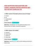 HOSA Nutrition Exam Questions and Correct Answers &vert; Comprehensive Competition Study Guide