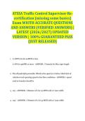 ATSSA Traffic Control Supervisor Re certification &lpar;missing some basics&rpar; Exam WIOTH ACCURATE QUESTIONS AND ANSWERS &lpar;VERIFIED ANSWERS&rpar; &vert; LATEST &lpar;2026&sol;2027&rpar; UPDATED VERSION &vert; 100&percnt; GUARANTEED PASS &lbrace;JUST RELEASED&rcub;