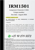 IRM1501 Assignment 2 &lpar;COMPLETE ANSWERS&rpar; Semester 2 2026 - DUE September 2026