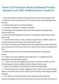 Driver's Ed Final Exam Review &lpar;Delaware&rpar; Practice Questions and 100&percnt; Verified Answers &ndash; A&plus; Graded Comprehensive Study Guide