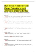 Business Finance Final Exam Questions and Answers Updated 2026