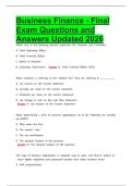 Business Finance - Final Exam Questions and Answers Updated 2026