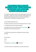 CALIFORNIA REAL ESTATE &NewLine;LICENSE EXAM 1 WITH UPDATED &NewLine;QUESTIONS AND ANSWERS &NewLine;&lpar;LATEST UPDATE 2026&rpar; 