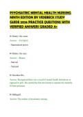 PSYCHIATRIC MENTAL HEALTH NURSING&NewLine;NINTH EDITION BY VIDEBECK STUDY&NewLine;GUIDE 2026 PRACTICE QUESTIONS WITH&NewLine;VERIFIED ANSWERS GRADED A&plus;