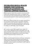 PSYCHIATRIC MENTAL HEALTH&NewLine;NURSING TEST PAPER 2026&NewLine;COMPLETE QUESTIONS AND&NewLine;VERIFIED ANSWERS GRADED A&plus;