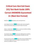 Critical Care Hesi Exit Exam &lpar;V1&rpar; Test Bank Guide 100&percnt; Correct ANSWERS Guaranteed A&plus; &lpar;Next Gen Format&rpar; 