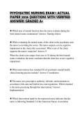 PSYCHIATRIC NURSING EXAM 1 ACTUAL&NewLine;PAPER 2026 QUESTIONS WITH VERIFIED&NewLine;ANSWERS GRADED A&plus;