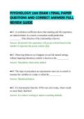 PSYCHOLOGY 2301 EXAM 1 FINAL PAPER&NewLine;QUESTIONS AND CORRECT ANSWERS FULL&NewLine;REVIEW GUIDE