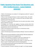 Public Speaking Final Exam Test Questions and 100&percnt; Verified Answers &ndash; Latest Updated 2026&sol;2027 Comprehensive Study Guide