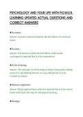 PSYCHOLOGY AND YOUR LIFE WITH P&period;O&period;W&period;E&period;R&period;&NewLine;LEARNING UPDATED ACTUAL QUESTIONS AND&NewLine;CORRECT ANSWERS