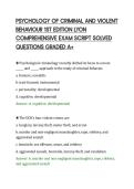 PSYCHOLOGY OF CRIMINAL AND VIOLENT&NewLine;BEHAVIOUR 1ST EDITION LYON&NewLine;COMPREHENSIVE EXAM SCRIPT SOLVED&NewLine;QUESTIONS GRADED A&plus;