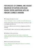 PSYCHOLOGY OF CRIMINAL AND VIOLENT&NewLine;BEHAVIOUR 1ST EDITION LYON EXAM&NewLine;REVIEW TESTED QUESTIONS WITH 100&NewLine;PERCENT CORRECT ANSWERS&NewLine;