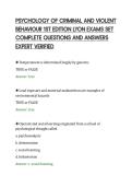 PSYCHOLOGY OF CRIMINAL AND VIOLENT&NewLine;BEHAVIOUR 1ST EDITION LYON EXAMS SET&NewLine;COMPLETE QUESTIONS AND ANSWERS&NewLine;EXPERT VERIFIED