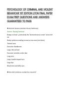 PSYCHOLOGY OF CRIMINAL AND VIOLENT&NewLine;BEHAVIOUR 1ST EDITION LYON FINAL PAPER&NewLine;EXAM PREP QUESTIONS AND ANSWERS&NewLine;GUARANTEED TO PASS