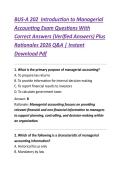 BUS-A 202 Introduction to Managerial Accounting Exam Questions With Correct Answers &lpar;Verified Answers&rpar; Plus Rationales 2026 Q&A &vert; Instant Download PDF