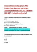Personal Protective Equipment &lpar;PPE&rpar; Practice Exam 2026&colon; Multiple Choice Questions With Verified Correct Answers&comma; Detailed Rationales&comma; OSHA Safety Review & Complete Workplace Safety Preparation Q&A &vert; Instant PDF Download