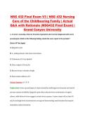 NSG 432 Final Exam V3 &vert; NSG 432 Nursing &NewLine;Care of the Childbearing Family &vert; Actual &NewLine;Q&A with Rationale &lpar;NSG432 Final Exam&rpar; &vert; &NewLine;Grand Canyon University 