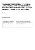 TEXAS JURISPRUDENCE EXAM &lpar;PHYSICIAN ASSISTANT&rpar; EXAM WITH CORRECT ACTUAL QUESTIONS AND CORRECTLY WELL DEFINED ANSWERS LATEST ALREADY GRADED A&plus;