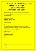 COLORADO HEALTH &NewLine;INSURANCE EXAM &NewLine;QUESTIONS AND &NewLine;ANSWERS 2026 - 2027