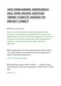 WISCONSIN NURSING JURISPRUDENCE&NewLine;FINAL PAPER UPDATED QUESTIONS&NewLine;VERIFIED COMPLETE ANSWERS 100&NewLine;PERCENT CORRECT