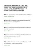 WV SEPTIC INSTALLER ACTUAL TEST&NewLine;PAPER COMPLETE QUESTIONS AND&NewLine;SOLUTIONS TESTED ANSWERS