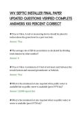 WV SEPTIC INSTALLER FINAL PAPER&NewLine;UPDATED QUESTIONS VERIFIED COMPLETE&NewLine;ANSWERS 100 PERCENT CORRECT